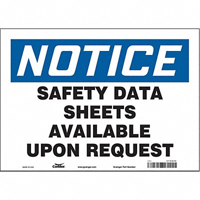 CONDOR 476G96 Safety Sign 10 in x 14 in Vinyl