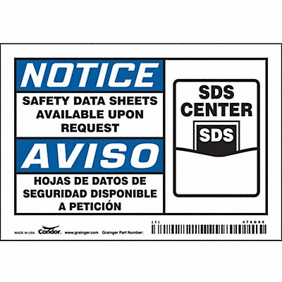 CONDOR 476G99 Safety Sign 3 1/2 inx5 in Vinyl PK5
