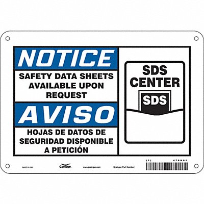 CONDOR 476H01 Safety Sign 7 in x 10 in Polyethylene