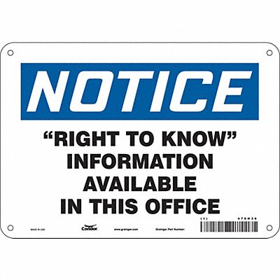 CONDOR 476H36 Safety Sign 7 in x 10 in Aluminum