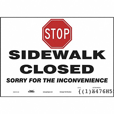 CONDOR 476H55 Safety Sign 7 inx10 in Polyethylene