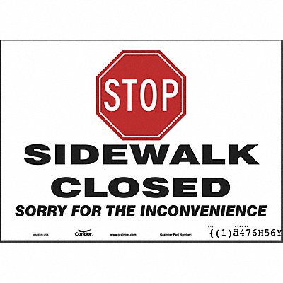 CONDOR 476H56 Safety Sign 10 inx14 in Polyethylene