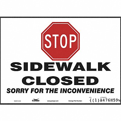 CONDOR 476H59 Safety Sign 10 inx14 in Vinyl