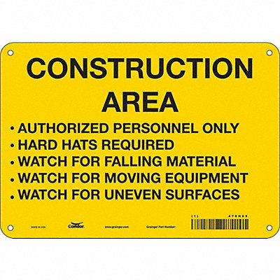 CONDOR 476H69 Safety Sign 7 inx10 in Polyethylene