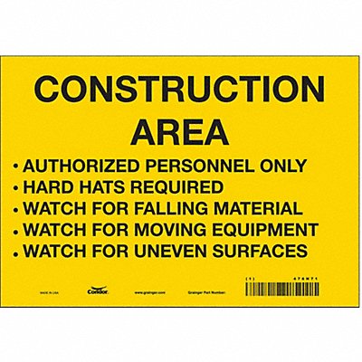 CONDOR 476H71 Safety Sign 7 inx10 in Vinyl