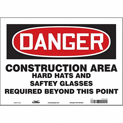 CONDOR 476J56 Safety Sign 10 inx14 in Vinyl