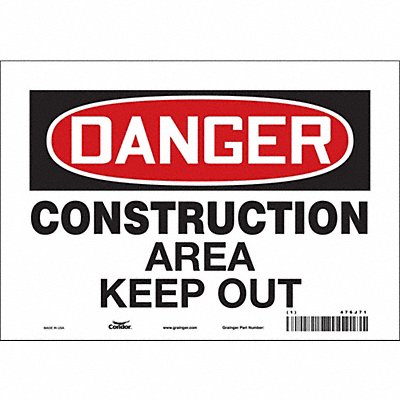 CONDOR 476J71 Safety Sign 7 in x 10 in Vinyl