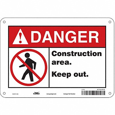 CONDOR 476J80 Safety Sign 7 in x 10 in Aluminum