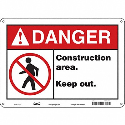 CONDOR 476J83 Safety Sign 10 inx14 in Polyethylene