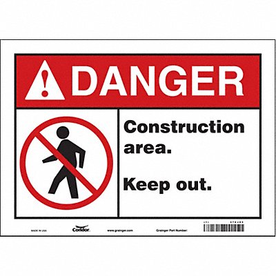 CONDOR 476J85 Safety Sign 10 inx14 in Vinyl