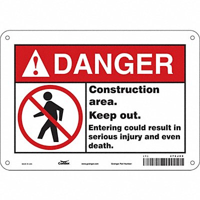 CONDOR 476J89 Safety Sign 7 inx10 in Polyethylene