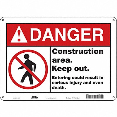 CONDOR 476J90 Safety Sign 10 inx14 in Polyethylene