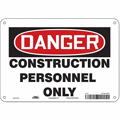 CONDOR 476J93 Safety Sign 7 in x 10 in Aluminum