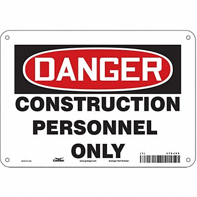 CONDOR 476J95 Safety Sign 7 in x 10 in Polyethylene