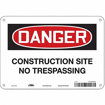 CONDOR 476K09 Safety Sign 7 in x 10 in Aluminum