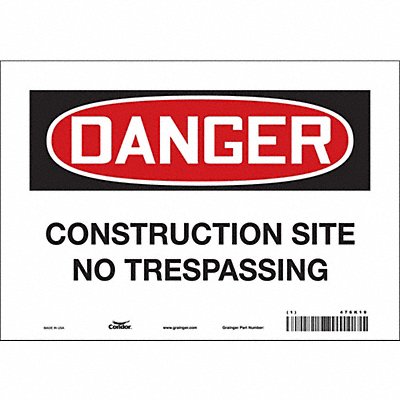CONDOR 476K19 Safety Sign 7 in x 10 in Vinyl