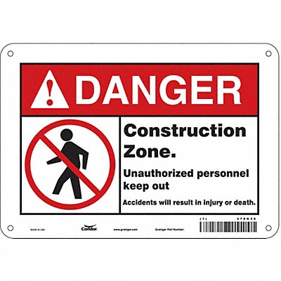 CONDOR 476K38 Safety Sign 7 in x 10 in Polyethylene