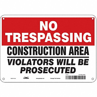 CONDOR 476L99 Safety Sign 7 in x 10 in Aluminum