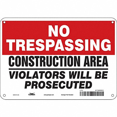 CONDOR 476M02 Safety Sign 7 in x 10 in Polyethylene