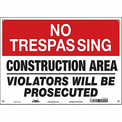 CONDOR 476M03 Safety Sign 10 inx14 in Polyethylene