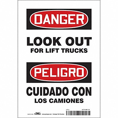 CONDOR 476R31 Safety Sign 10 in x 7 in Vinyl