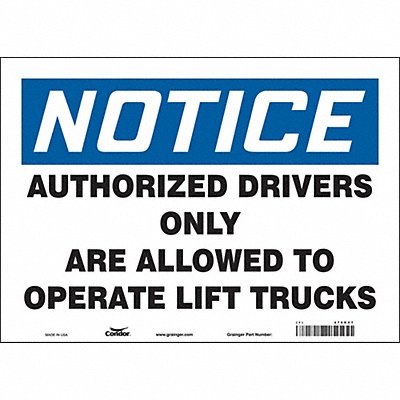 CONDOR 476R57 Safety Sign 10 inx14 in Vinyl
