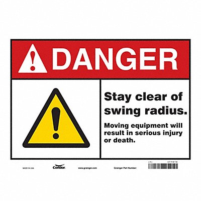 CONDOR 477K78 Safety Sign 10 in x 14 in Vinyl