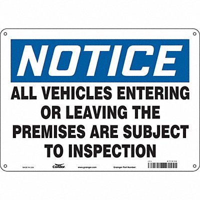 CONDOR 477V10 Safety Sign 10 in x 14 in Aluminum