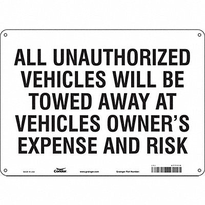 CONDOR 477Y12 Vehicles Will Be Towed Sign White 10x14
