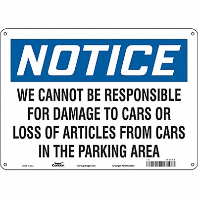 CONDOR 478D16 Parking Lot Damage Sign 10 x 14