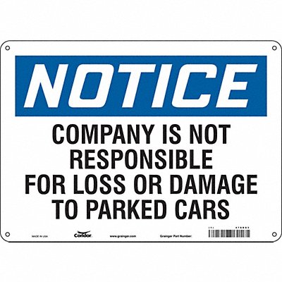 CONDOR 478D83 Parking Lot Damage Advisory Sign 10 x14
