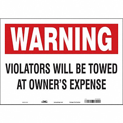 CONDOR 478D98 Vehicles Will Be Towed Sign 14 x 20