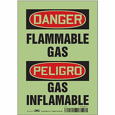 CONDOR 478G17 Safety Sign 10 in x 7 in Glow Vinyl