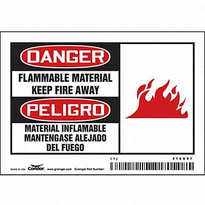 CONDOR 478G97 Safety Sign 3 1/2 inx5 in Vinyl