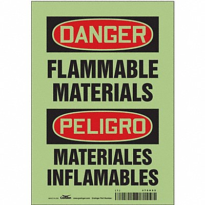 CONDOR 478H95 Safety Sign 10 in x 7 in Glow Vinyl