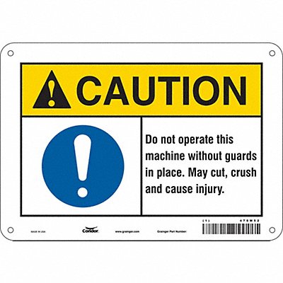 CONDOR 478M52 Safety Sign 7 in x 10 in Aluminum
