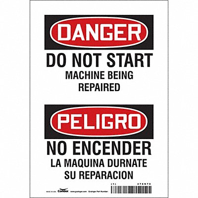 CONDOR 478N70 Safety Sign 10 inx7 in Vinyl