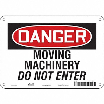 CONDOR 478R49 Safety Sign 7 in x 10 in Aluminum