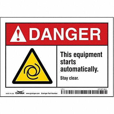 CONDOR 478T96 Safety Sign 3 1/2 inx5 in Vinyl