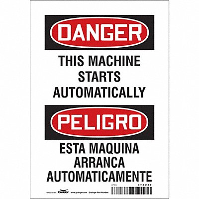 CONDOR 478U40 Safety Sign 14 inx10 in Vinyl