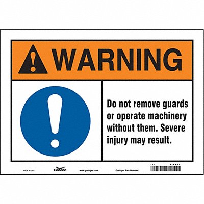 CONDOR 478W13 Safety Sign 10 in x 14 in Vinyl