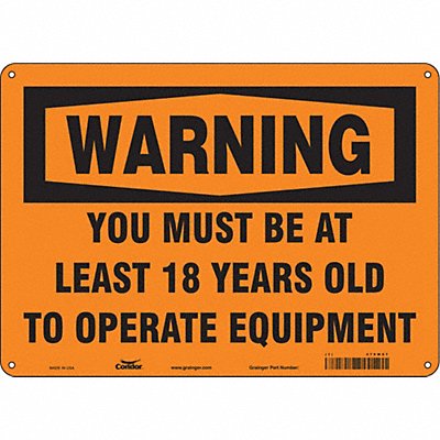 CONDOR 478W97 Safety Sign 10 in x 14 in Aluminum