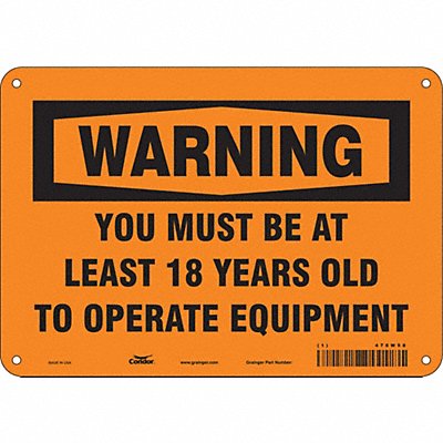 CONDOR 478W98 Safety Sign 7 in x 10 in Polyethylene