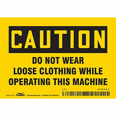 CONDOR 478Y94 Safety Sign 3 1/2 inx5 in Vinyl