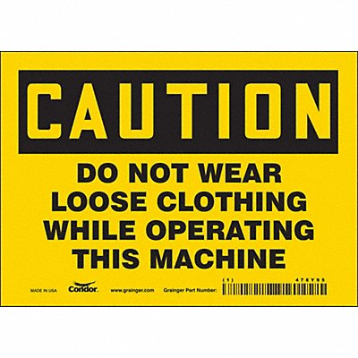 CONDOR 478Y95 Safety Sign 5 in x 7 in Vinyl
