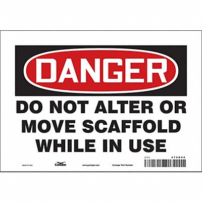 CONDOR 479D09 Safety Sign 7 in x 10 in Vinyl