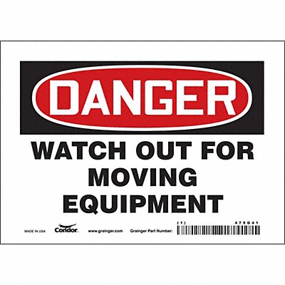 CONDOR 479G41 Safety Sign 5 in x 7 in Vinyl