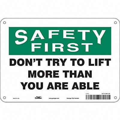 CONDOR 479H64 Safety Sign 7 in x 10 in Aluminum