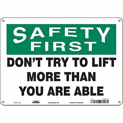 CONDOR 479H68 Safety Sign 10 in x 14 in Polyethylene