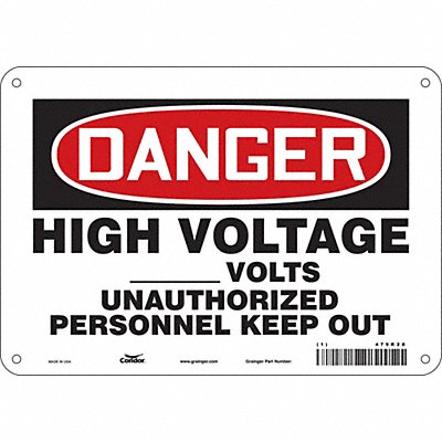 CONDOR 479R28 Safety Sign 7 in x 10 in Aluminum